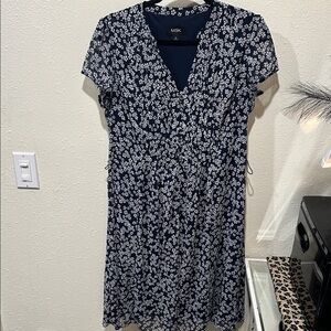 MSK Dark Blue and White Floral Midi Dress